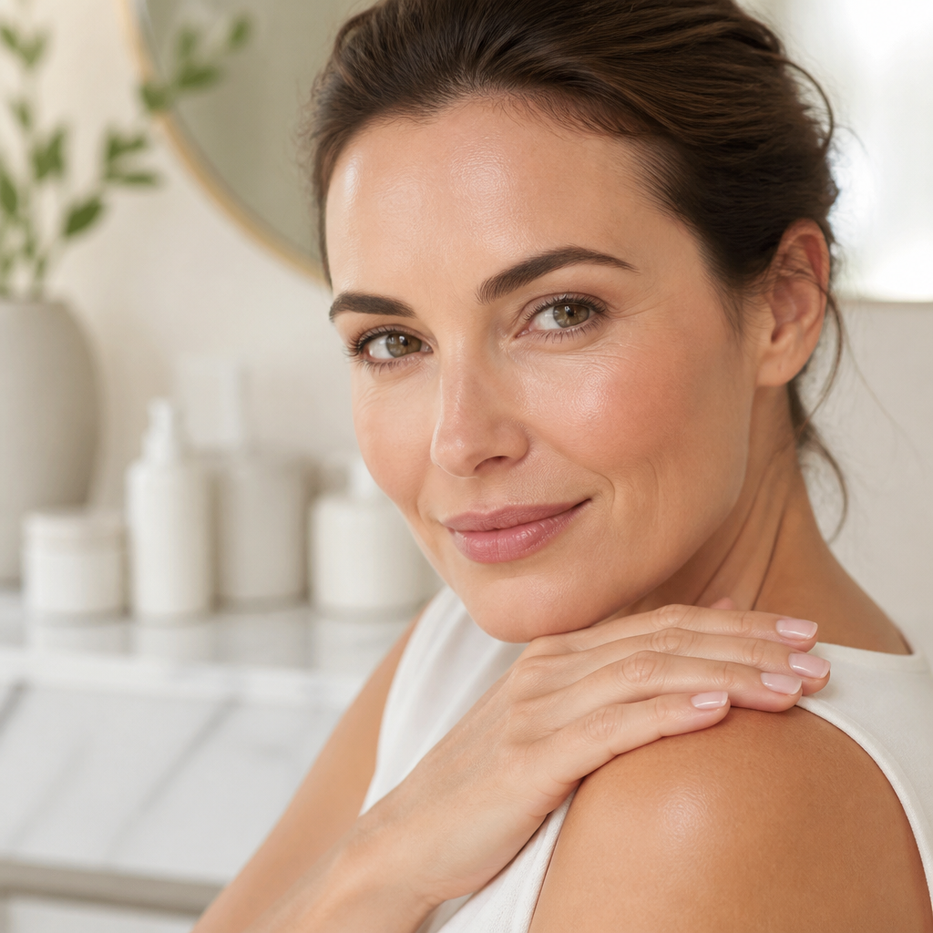 Woman displaying her rejuvenated hand after filler treatment, showing smooth, youthful-looking skin