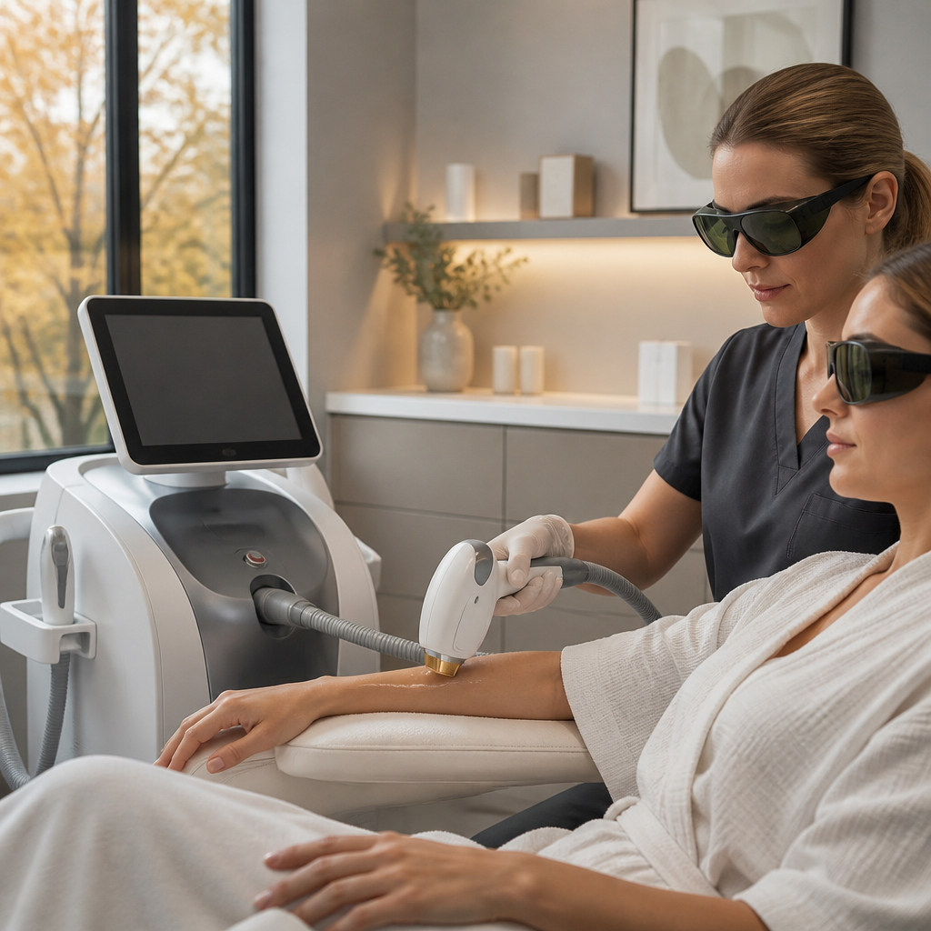 Modern laser hair removal treatment in progress at a professional clinic with state-of-the-art equipment