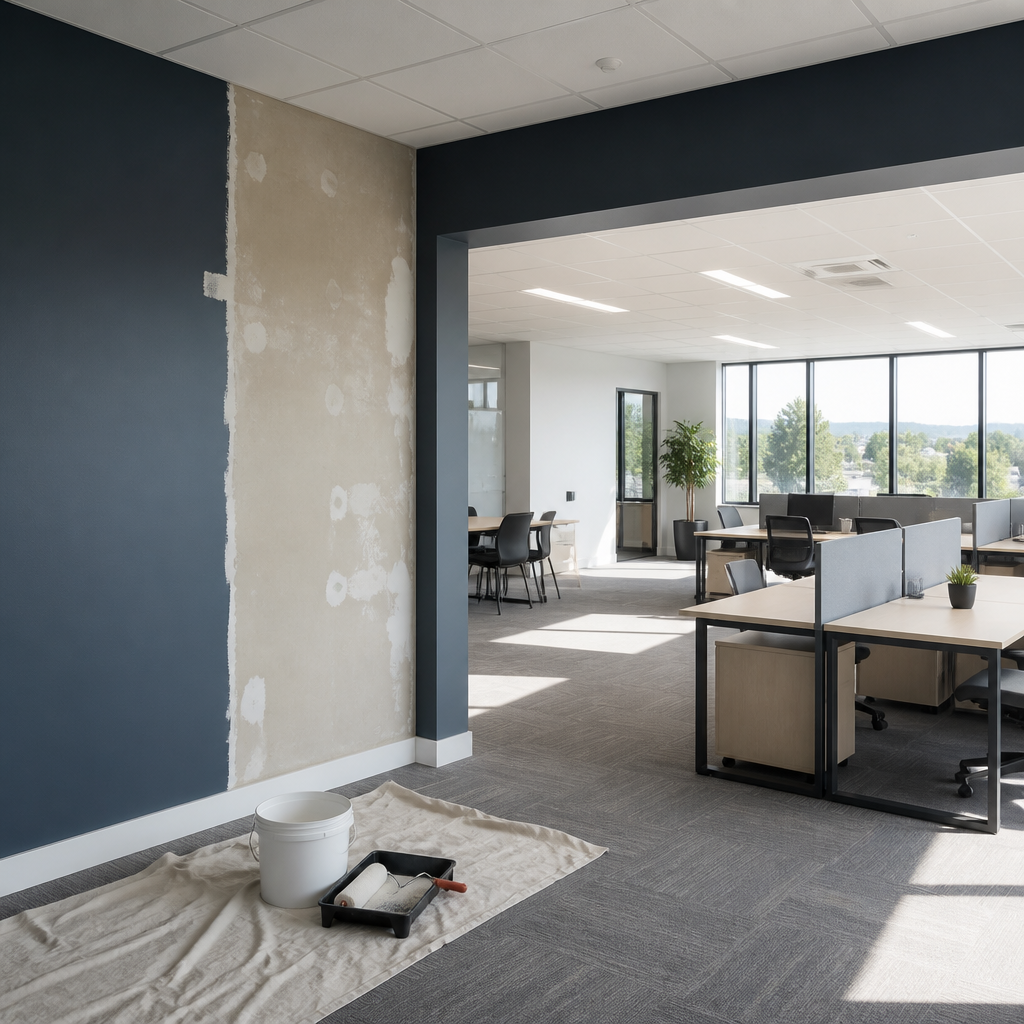 Commercial office interior showing newly painted walls with professional colour scheme