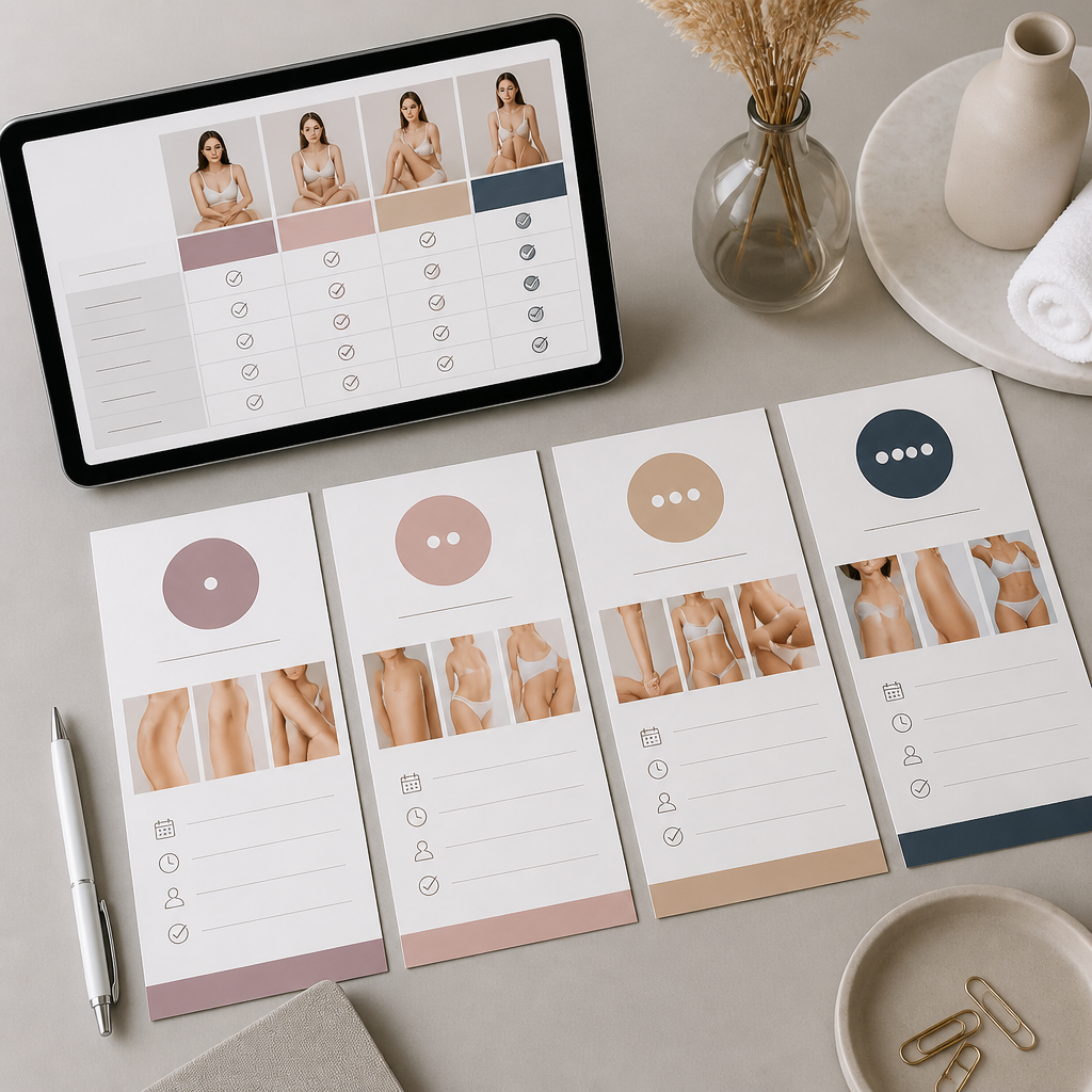 Comparison of different laser hair removal package options displayed on a professional workspace