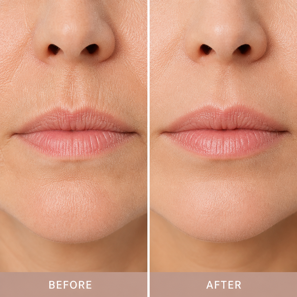 Before and after comparison of perioral lines treatment results