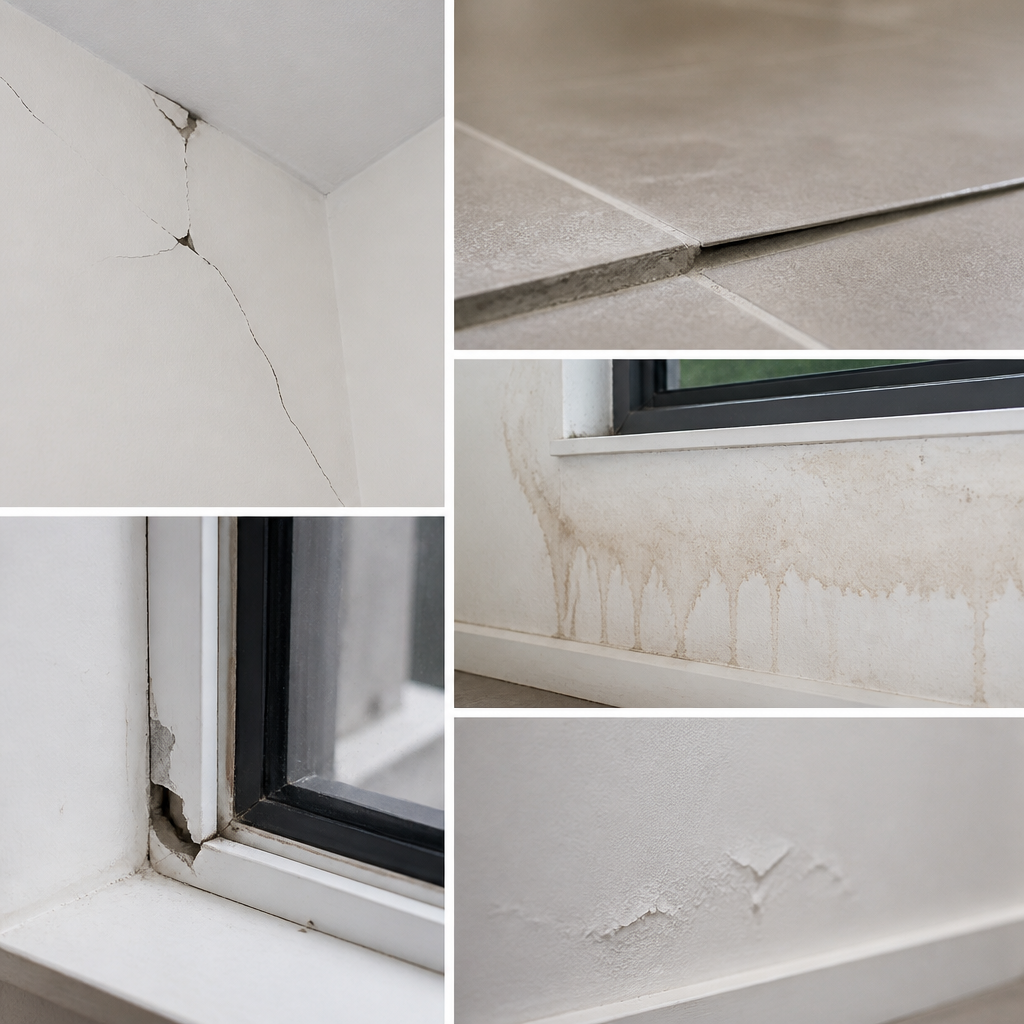 Common construction defects and building quality issues photographed for inspection documentation