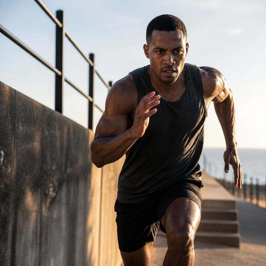 Athlete in mid-workout demonstrating peak performance and energy during intensive training