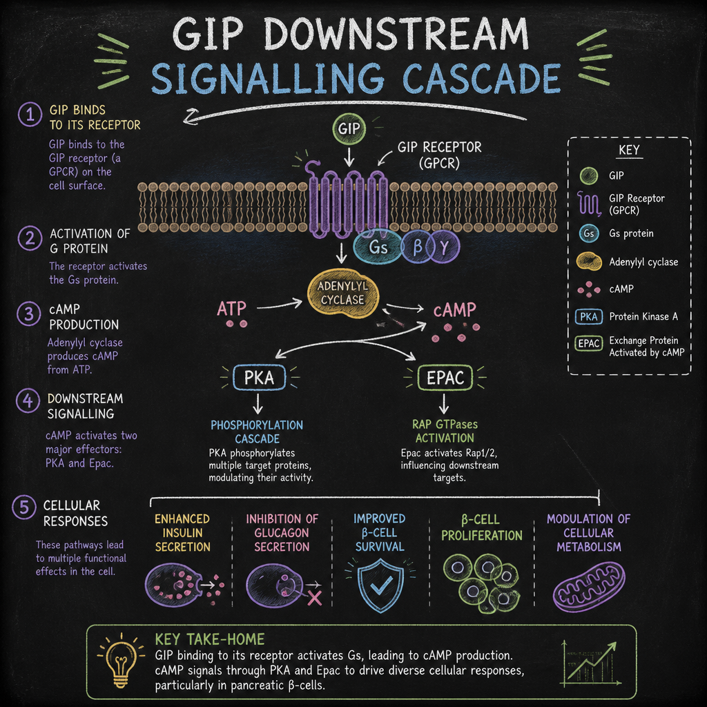 Visual representation of GIP downstream signalling cascade for insulin research.
