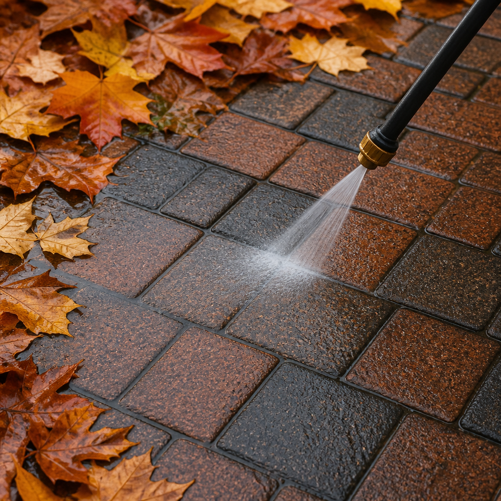 Gentle interlock pressure washing to maintain paver integrity before winter.