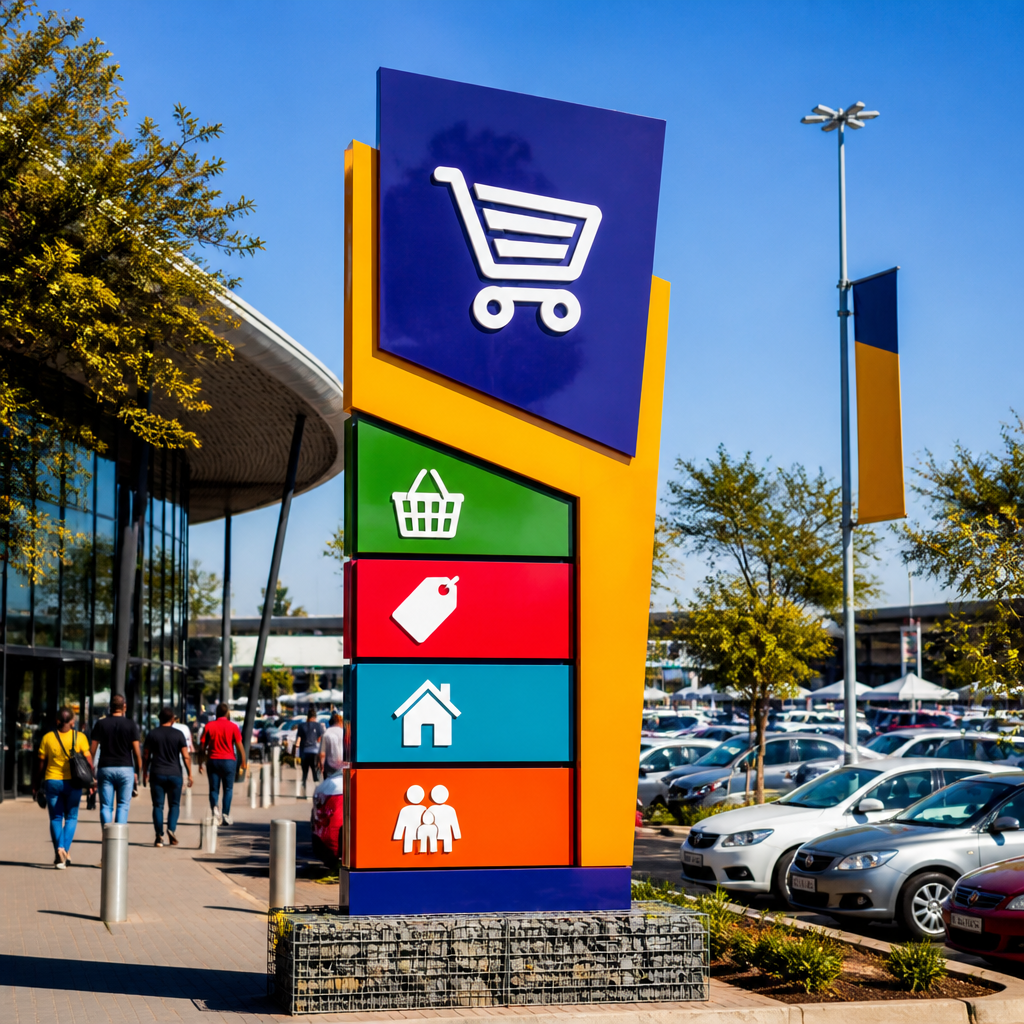 Outdoor pylon sign illustrating colour psychology signage South Africa to attract customer attention.