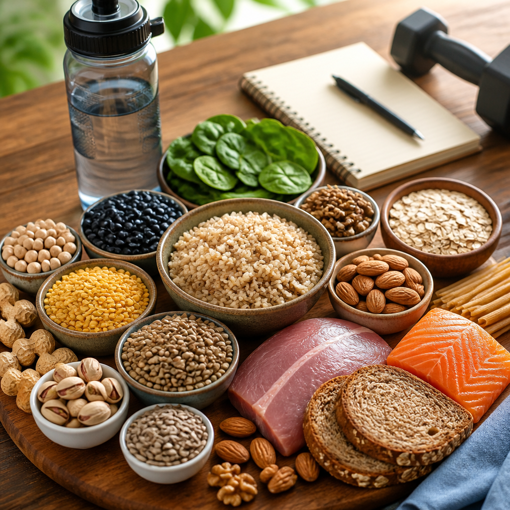 A colorful selection of thiamine-rich foods for athletes, emphasizing energy metabolism and nutrition.
