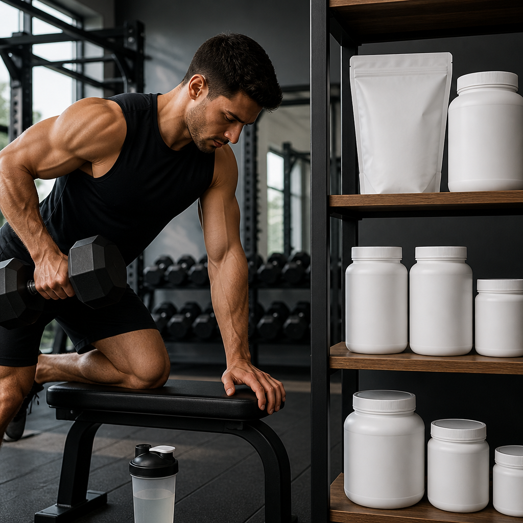 An athlete training in a gym, highlighting the role of multivitamins and electrolytes in sports performance.