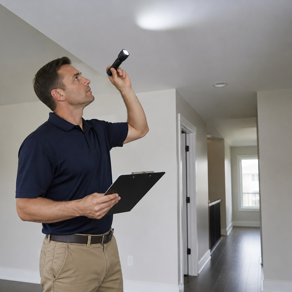 Inspector performing a townhouse inspection Brisbane, looking for construction defects.