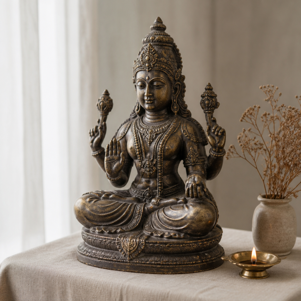 Ardhanarisvara statue on a plinth showing a split body with a male Shiva half and a female Parvati half.