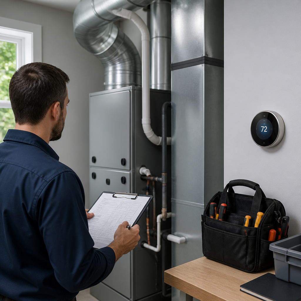 Variable-speed indoor HVAC unit and smart thermostat in a utility room for a large Scottsdale home