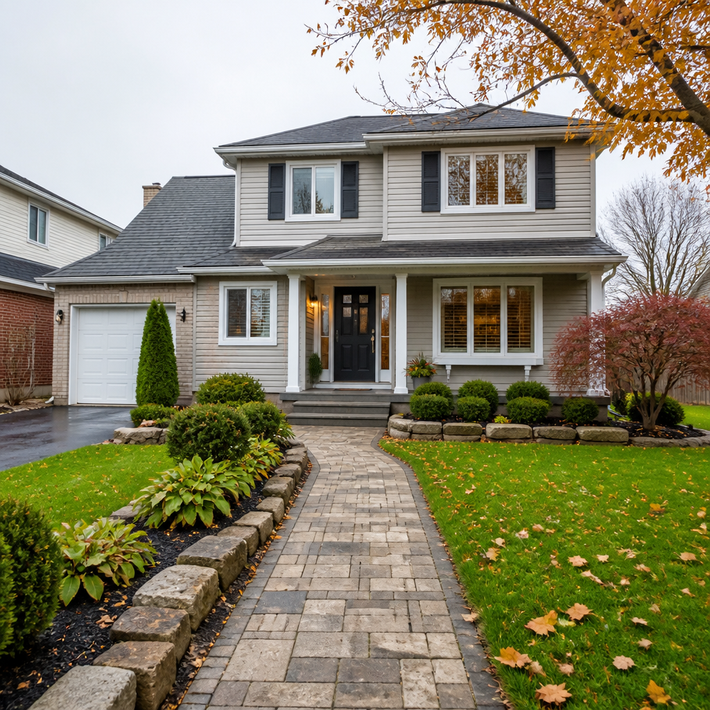 Clean two-storey Mississauga home with washed siding and bright windows, ready for an exterior cleaning real estate open house.