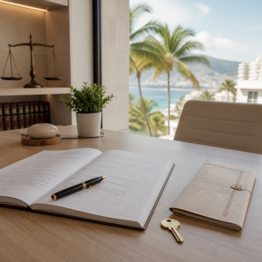Open property purchase contract, pen and key on a desk, illustrating buying property in Mexico mistakes to avoid